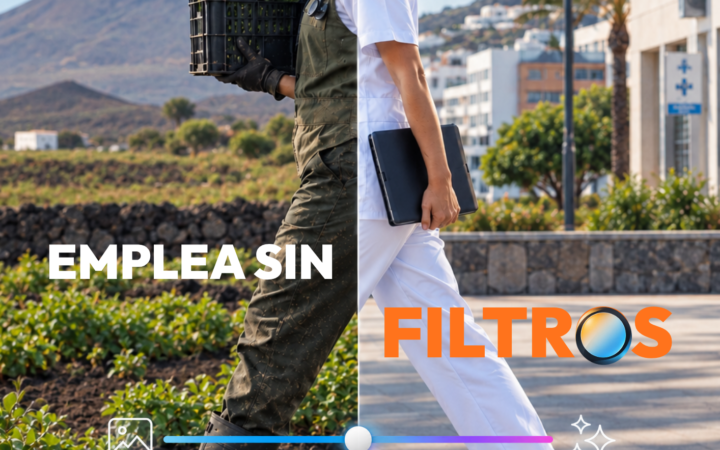 Cartel de la campaña Emplea sin filtros sobre salud mental y oportunidades laborales en Canarias