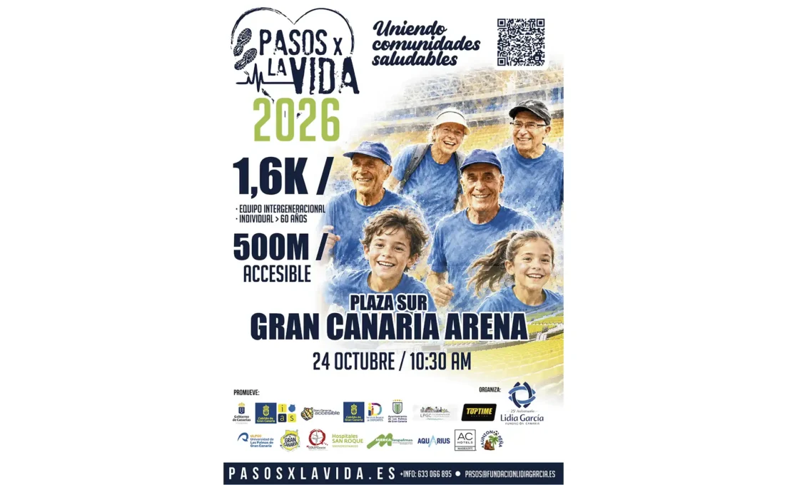 Cartel oficial de la carrera y caminata para mayores Pasos x la Vida del 24 de octubre de 2026